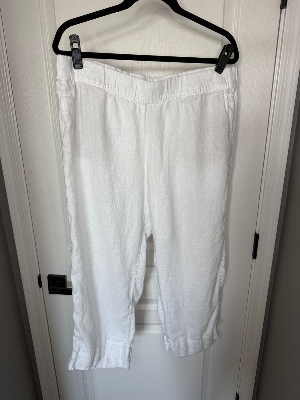J. Jill White Cropped Linen-Blend Pull-On Pants with Ruffle Hem